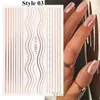 8 Styles 3D Or Rose Nail Stickers Métal Stripe Lines Lettres Stickers Curve Nails Art Sliders Adhésif Décorations Manucure