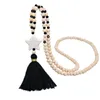 Bohemian Star Necklaces Jewelry Handmade Crystal Beads Tassel Wood Necklace Women Red Black White Colors