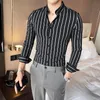 Herrklänningskjortor Herrens våren Autumn Business Casual Striped Shirt 2022 Fashion Slim Check Long Sleeve Professional