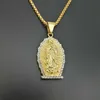 Pendant Necklaces Stainless Steel Virgin Mary Necklace For Men Hip Hop Rapper Jewelry With 60cm Gold Color Link Chain