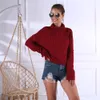 Kvinnor Casual Turtleneck Sweater Solid Color Flare Sleeve Autumn Winter Twist Knit Top Pullover Loose Sweater Vintage Streetwear 210412