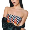 Sexy Crop Top Fashion Womens Flame Plaid Print Tank Tops Halter Lattice Short Shirt bustier Sports Vest For Lovers X0507