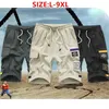 Men Cargo Shorts 9XL Black Summer Loose Sweat Stretch Khaki Sport Cotton Plus 8XL 7XL Safari Boys Elastic Half Trouers 210721