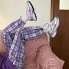 Jogger 바지 여성 패션 보라색 격자 무늬 느슨한 높은 허리 여성 바지 트랙 힙합 하렘 바지 포켓 여름 streetwear 211112