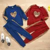 Dziewczyny Zestawy Odzieżowe Jesień Toddler Dzieci Z Długim Rękawem Love Cekin T-shirt + Spodnie 2 sztuk Baby Kidsswear Set 210515