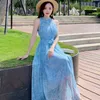 Maxi vestito estivo in rete da donna sexy con stampa floreale per le vacanze sulla spiaggia 210531