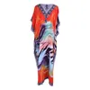 VKBN Summer Dress Women Up Fashion Printing V-Neck Plus Size Women Party Dress Batwing Sleeve Straight Dress Long 210507