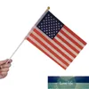 15 Stück USA, die kleine 14 x 21 cm große US-Flagge, Amerika-Handflagge, fliegende Hand-Nationalflagge mit Pole-Handing