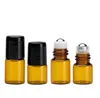 1200pcs 2ml glasrulle på flaskor med rostfritt stålrulle liten 2cc Amber Essential Oil Rollers Bottle Promotion Sn5490