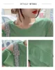 Summer Korean Style T-shirt Mode Sexy Volants Hors Épaule Brillant Diamant Chaîne Femmes Tops Casual Tous Match Tees T14709A 210421