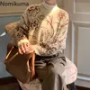 Nomikuma vrouwen gebreide bloem trui o hals lange mouw casual losse tops trek femme herfst vintage truien jumpers 3D202 210514