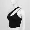 Svart Kvinnor Sport Bra Mode Sexig Vest Asymmetriska Skulder Remsor Avtagbara Pads Beskurna Top För Gym Fitnes Casual Yoga Outfit