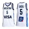 Nikivip Custom Gianna Manu Ginobili Argentina baskettröja tryckt 3 färger Skjorta storlek S-4XL Alla namn och nummer högkvalitativa tröjor