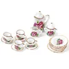 Awans! 15 sztuk Porcelanowa Zestaw herbaty Dollhouse Miniaturowe Żywność Chińska Róża Daniaczki Puchar Plants Garnki