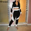 Two Piece Outfits Color Matching Sale 2 Set Elastic Waist Exposed Navel Fashion Skinny Long Sleeve Ubrania Damskie 210513