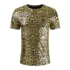 Men's T-Shirts Shiny Silver Metallic Nightclub Wear T Shirt Men 2021 Snake Pattern Stage Prom Shirts Mens Slim Fit Oneck T-sh238F