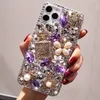 Luxo Bling Glitter Full Diamante Casos Perfume Garrafa Artesanal Clear Acrílico Capa Para IPhone 13 12 11 Pro Max 8 Samsung S20 Fe S21 Ultra A02S A12 A22 A72 A21s A52 A72 A21