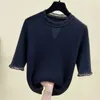 Crop Top Samice Koszulki Polo Lato Krótki Rękaw Koszulka Damska Vintage Odzież Rąbany Solid Slim Knit Top Cropped Sweter Pull 210604