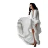 White Fur Women Sleepwear Robes Ladyies Sexy Sheer Feather Tiered Ruffles Kimono Pregnant Prom Nightrobes Bathrobe Nightgown Bridesmaid Nightwear