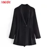 Kvinnor Vintage Black Blazer Rompers Långärmad Knapp Overaller Ladies Casual Chic Playsuits 3h235 210416