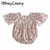 Baby Summer Print Jumpsuit Girl Flying Sleeve Bodysuit Kläder 210702