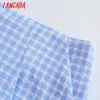 Tangada été femmes élégant bleu Plaid jupe Shorts dos fermeture éclair poches Shorts de plage pantalons JE69 210609