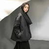 [EAM] Свободные подходят черные теплые короткие спускающиеся куртки стоят воротник с длинным рукавом женщин Parkas мода осень зима 1dd1642 211018
