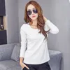 BomullT-tröja Höst O-Neck svart och vitt Slim Långärmad T-shirts Kvinnlig Elegant Toppar Plus Size Women 6979 50 210417
