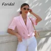 Föridol tweed stickade rosa shorts uppsättningar vår höst blazer söta två stycken passar kvinnor kläder damer matchande set q0527