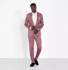 Fato rosa empoeirado Homme xale masculino homens ternos casamento masculino terno smoking slim apto noivo Prom blazer 2 peças jaqueta + calça homens blazer