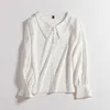 Women Spring Autumn Style Chiffon Blouses Shirts Lady Casual Long Sleeve Turn-down Collar Yellow White Blusas Top DF3149 210609