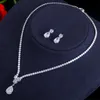 Zestawy biżuterii cwwzircons moda sześcienna cyrkonia kropla wisząca naszyjnik i kolczyki ślub ślubny dla narzeczonych imprezę T3976975665