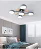 LED plafonniers moderne nordique minimaliste 220V noir et fer forgé peinture abat-jour en bois rond chambre salon