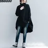 DIMANAF Autumn Winter Pullover Women Clothing Warm Hoodies Sweatshirts Loose Cotton Knitted Thicken Tops Turtleneck Red Black 210909