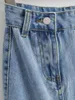 Vintage Blue Denim Spódnice Wysoka talia Sexy Split Proste Midi Woman Front Button Streetwear 210421