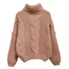 Stickade twist pullovers tröja kvinnor kvinnlig vintage solid turtleneck jumper höst vinter toppar casual cozy 210427