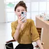 Summer Yellow Button Vintage Short Sleeve Shirt Solid Ruffled Cardigan Fashion V-neck Chiffon Blouse Female 9663 210508