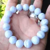 MG1130 Bracelet de perles de calcédoine d'agate de dentelle bleue véritable de haute qualité de 12 MM pour hommes ou femmes meilleur cadeau pour lui