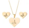 Collana con cuore in acciaio inossidabile Collana con orecchini a bottone in oro con battito cardiaco da donna Set di gioielli per ragazze Regalo di nozze