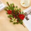装飾的な花の花輪の造花の装飾用品ギフトコーンベリーホリーDIYパインブランチの偽造品針クリスマスツリーの抹茶