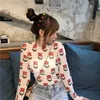 Zomer Mesh Korean Casual Mode Bloemen Lange Mouw Sexy Vrouwelijke Tops Vintage Slanke Harajuku T-shirt 210608