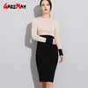 Winter Knitted Dress Women Sweater es Large Size Pink Long Sleeve Office Female Autumn Ladies es Ribbed 210428