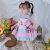 スペイン人の女の子のドレス子供ロリータ格子縞のボールガウンのための小さな女の子の誕生日EIDドレス夏の幼児ブティック服210615