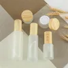 Frosted Glass Cream Jar Cosmetic Balsam Spray Butelka z imitującymi drewnianymi pokrywami zbiornikiem Refillable Container 20ml 30ml 40ml Packing Butelki