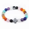 Custom Catholic Gemengde Kleuren Ston Rope Cross Armband 7 Chakra Gemston Vrouwen Armband voor Angst