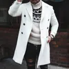 Cappotto da uomo europeo in lana doppio petto bianco tasca risvolto lungo trench oversize outwear moda casual giacca da ufficio primavera sottile lana da uomo Blen
