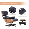 Living Room Furniture Chaise Chair Lounge With Ottoman Black Palisander Wood Real Leather Set