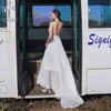 Yosimi golvlängd långa kvinnor klänning vit chiffong sommar v-hals ärmlös passform och flare backless beach sexig 210604