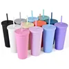 Gobelets en peau de 22oz, tasses en acrylique de couleur mate avec couvercles et pailles, tasse réutilisable en plastique à Double paroi, haute capacité