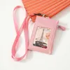 10 Colors Simple Solid Korean Shaped Named Card Holder Identity Badge with Lanyard PU Neck Strap Card Bus ID Card Holders